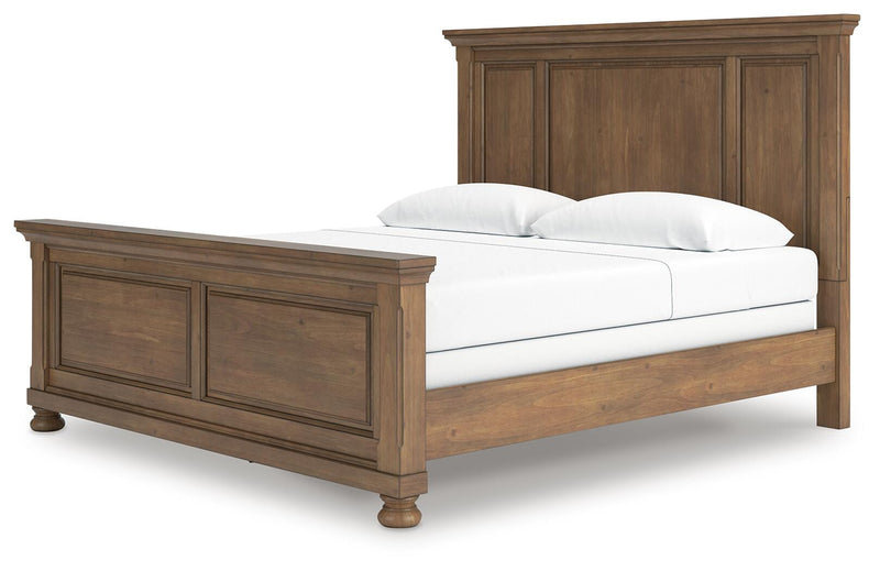 Feddinger King Panel Bed with Mirrored Dresser and Chest in Medium Brown - PKG022320
