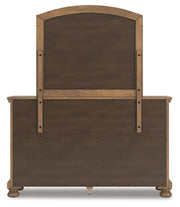 Feddinger King Panel Bed with Mirrored Dresser and Chest in Medium Brown - PKG022320