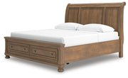 Feddinger King Storage Sleigh Bed with Mirrored Dresser and Chest in Medium Brown - PKG022336