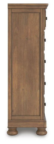 Feddinger Medium Brown King Panel Storage Bed, Dresser, Mirror, Chest and Nightstand - PCB779B17