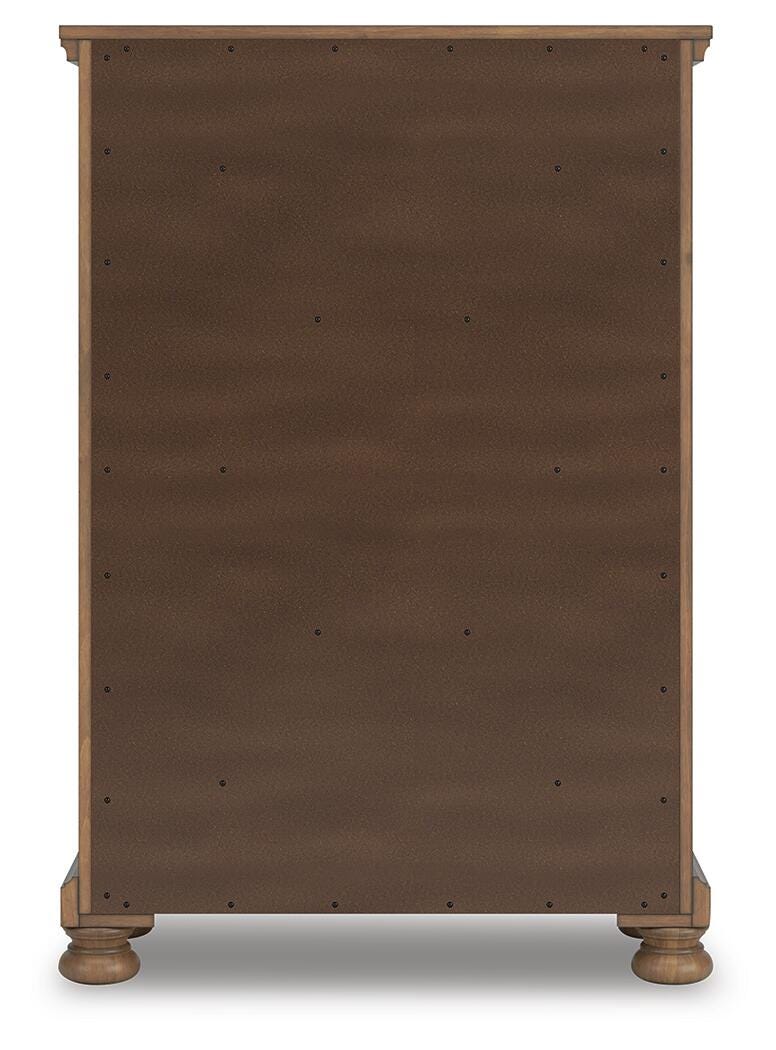 Feddinger Medium Brown King Panel Storage Bed, Dresser, Mirror, Chest and Nightstand - PCB779B17