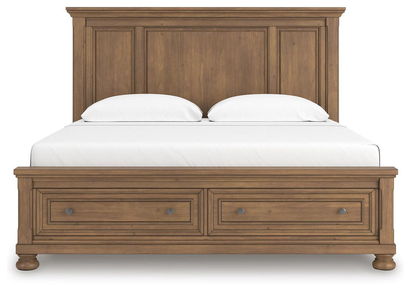 Feddinger Medium Brown King Panel Storage Bed, Dresser, Mirror, Chest and Nightstand - PCB779B17