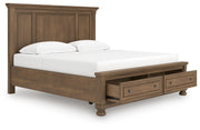 Feddinger Medium Brown King Panel Storage Bed, Dresser, Mirror, Chest and Nightstand - PCB779B17