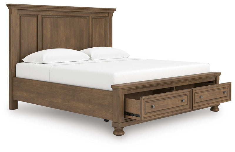 Feddinger Medium Brown King Panel Storage Bed, Dresser, Mirror, Chest and Nightstand - PCB779B17