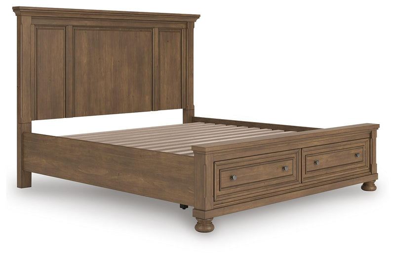 Feddinger Medium Brown King Panel Storage Bed, Dresser, Mirror, Chest and Nightstand - PCB779B17