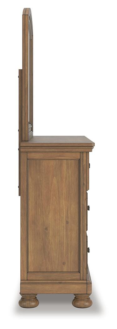 Feddinger Medium Brown King Panel Storage Bed, Dresser, Mirror, Chest and Nightstand - PCB779B17
