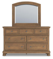 Feddinger Medium Brown Queen Panel Bed, Dresser, Mirror, Chest and Nightstand - PCB779B10