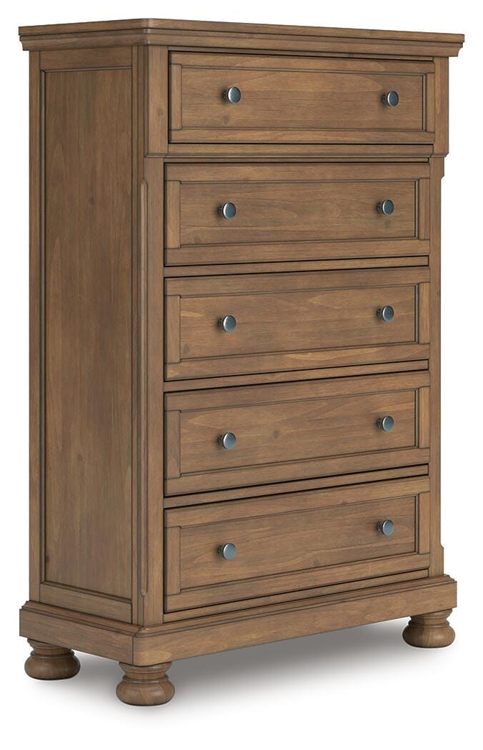 Feddinger Medium Brown Queen Sleigh Bed, Dresser, Mirror, Chest and Nightstand - PCB779B18