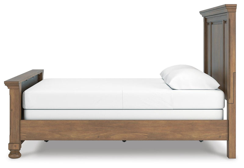 Feddinger Queen Panel Bed with Mirrored Dresser and Chest in Medium Brown - PKG022304
