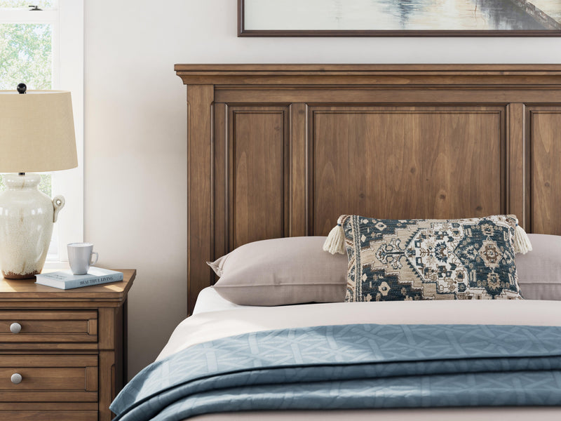 Feddinger Queen Panel Bed with Mirrored Dresser and Chest in Medium Brown - PKG022304