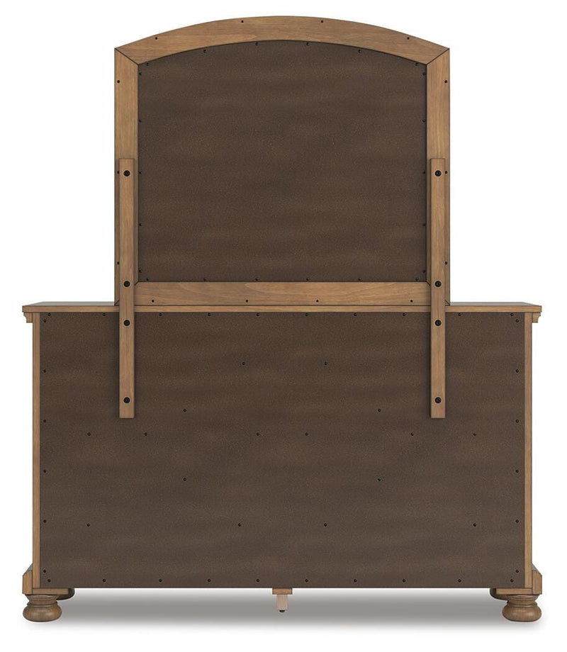 Feddinger Queen Panel Bed with Mirrored Dresser and Chest in Medium Brown - PKG022304