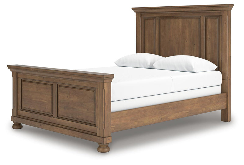 Feddinger Queen Panel Bed with Mirrored Dresser and Nightstand in Medium Brown - PKG022303