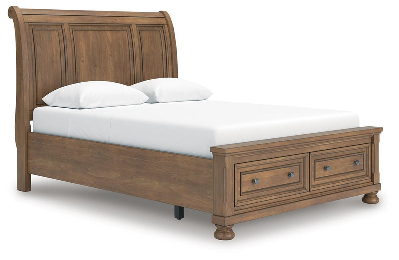 Feddinger Queen Storage Sleigh Bed with Dresser and Nightstand in Medium Brown - PKG022315
