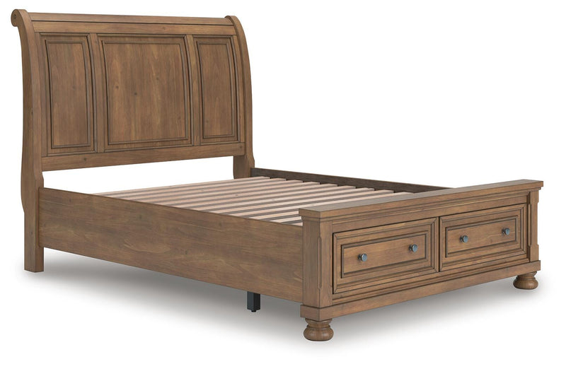 Feddinger Queen Storage Sleigh Bed with Dresser and Nightstand in Medium Brown - PKG022315