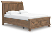 Feddinger Queen Storage Sleigh Bed with Mirrored Dresser, Chest and 2 Nightstands in Medium Brown - PKG022310