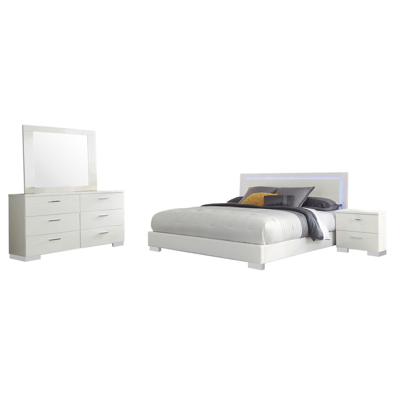 Felicity 4-piece Eastern King Bedroom Set White High Gloss - 203500KE-S4