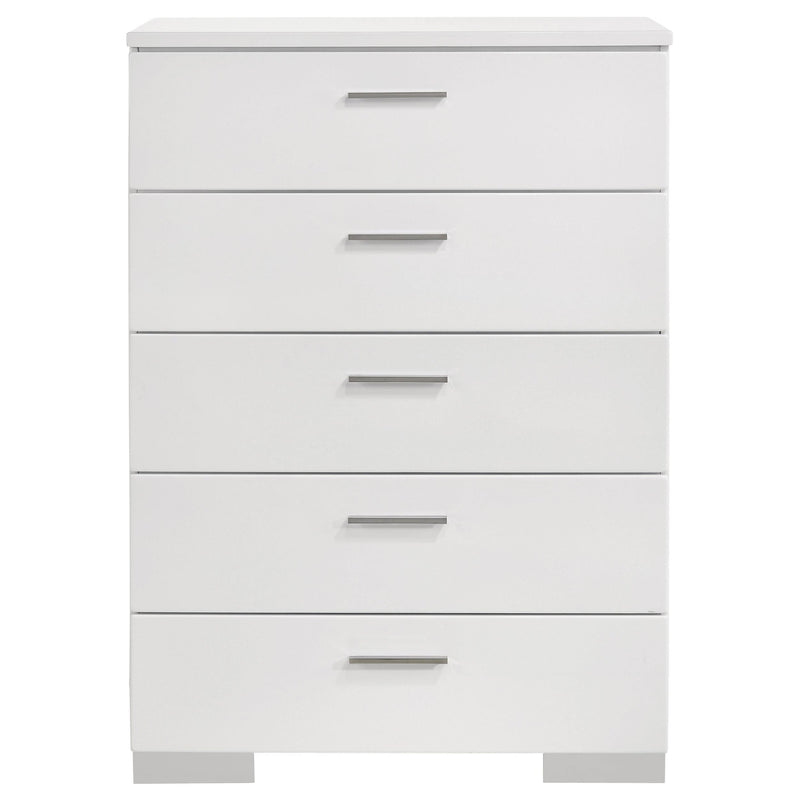 Felicity 5-piece Eastern King Bedroom Set White High Gloss - 203500KE-S5L