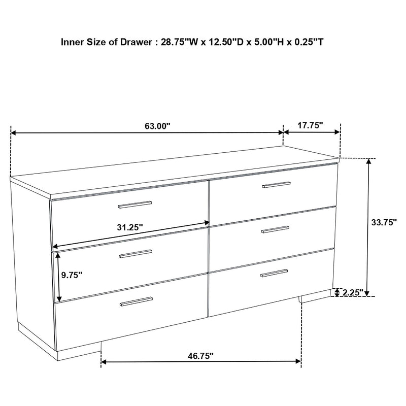 Felicity 5-piece Full Bedroom Set White High Gloss - 203500F-S5L