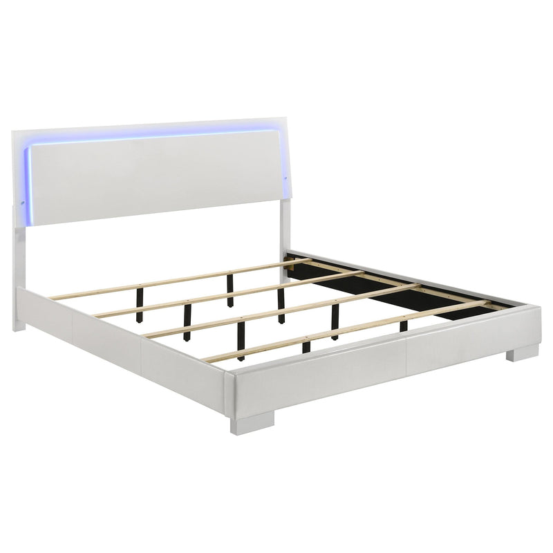 Felicity Wood Eastern King LED Panel Bed White High Gloss - 203500KE