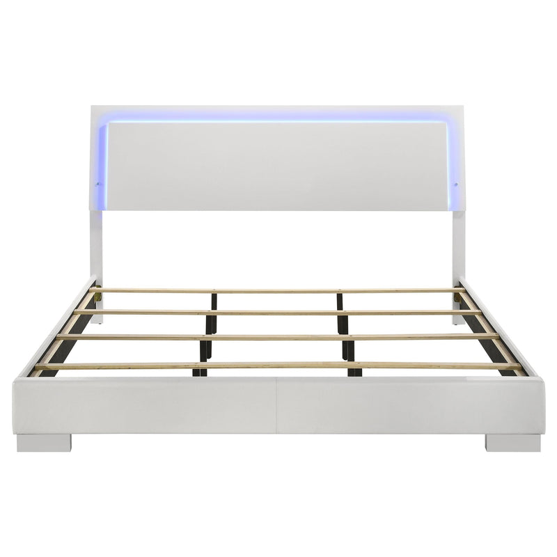 Felicity Wood Eastern King LED Panel Bed White High Gloss - 203500KE