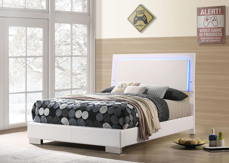 Felicity Wood Full LED Panel Bed White High Gloss - 203500F