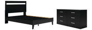 Finch Queen Panel Platform Bed and Dresser in Black/Brown - PKG011291