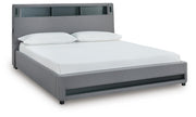 Finigale Gray King Upholstered Bed with Wireless Audio - PCB2721B21