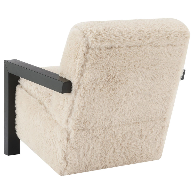 Fitzroy Faux Fur Upholstered Chair Solid Wood Arms Latte - 907533