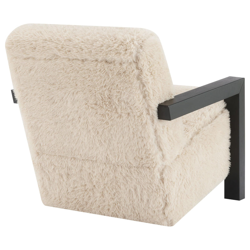 Fitzroy Faux Fur Upholstered Chair Solid Wood Arms Latte - 907533