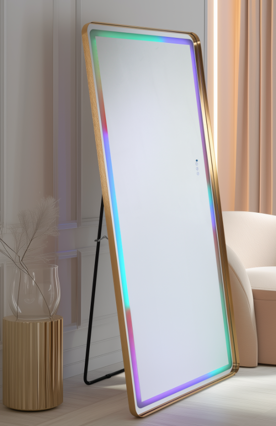 FLMR1005GOLD 29.5 x 70.9 x 1.9 inches Floor Mirror with Bluetooth Speaker - 210000007891