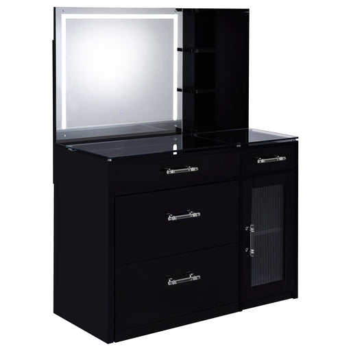 Flora 2-drawer Vanity Set with LED Mirror Black High Gloss - 930219