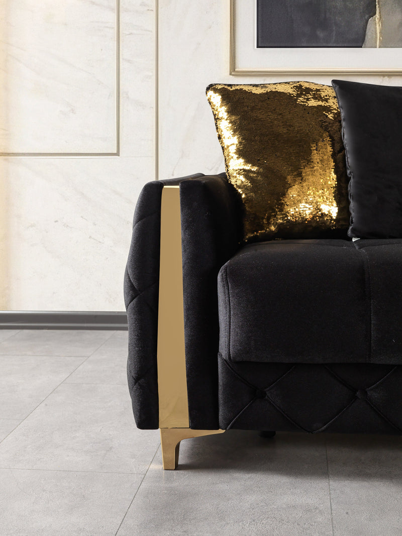 Florence Black Velvet Loveseat 64.5" - FLORENCEBLACK-L