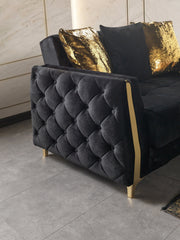 Florence Black Velvet Loveseat 64.5" - FLORENCEBLACK-L