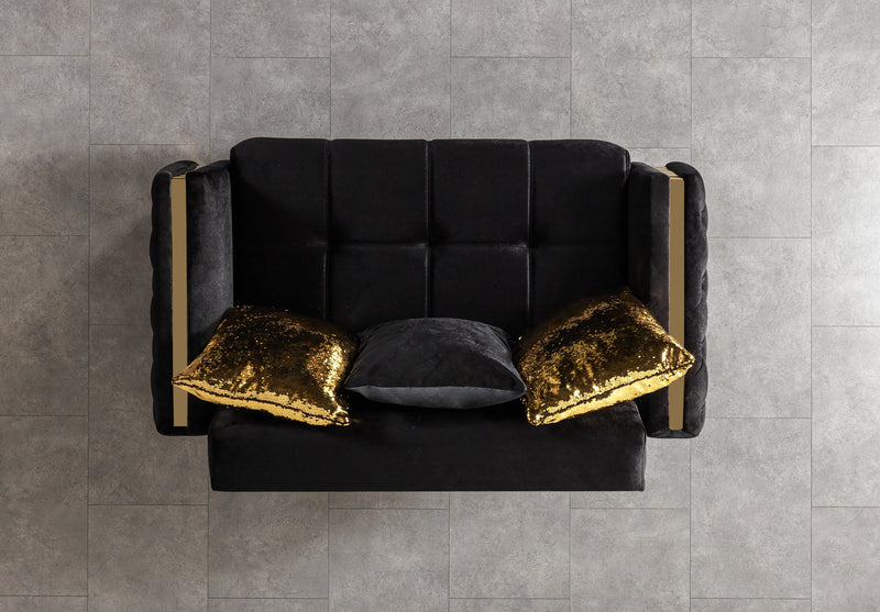 Florence Black Velvet Loveseat 64.5" - FLORENCEBLACK-L