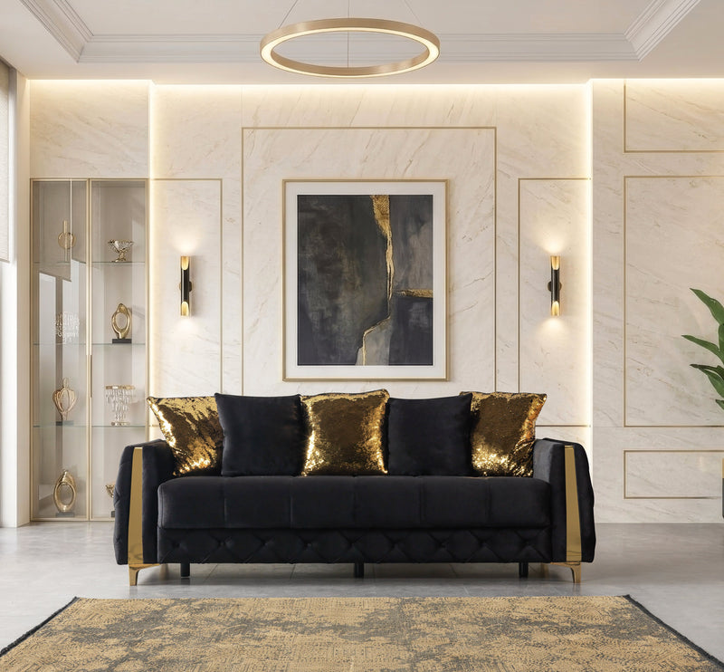 Florence Black Velvet Sofa 88" & Loveseat 64" - FLORENCEBLACK-SL