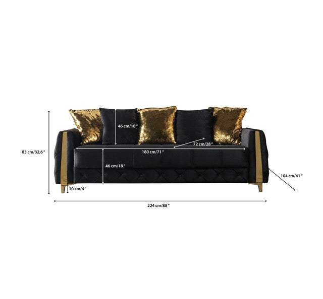 Florence Black Velvet Sofabed 88" - FLORENCEBLACK-S