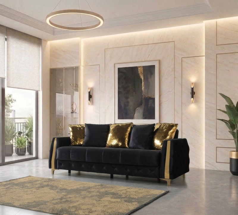 Florence Black Velvet Sofabed 88" - FLORENCEBLACK-S