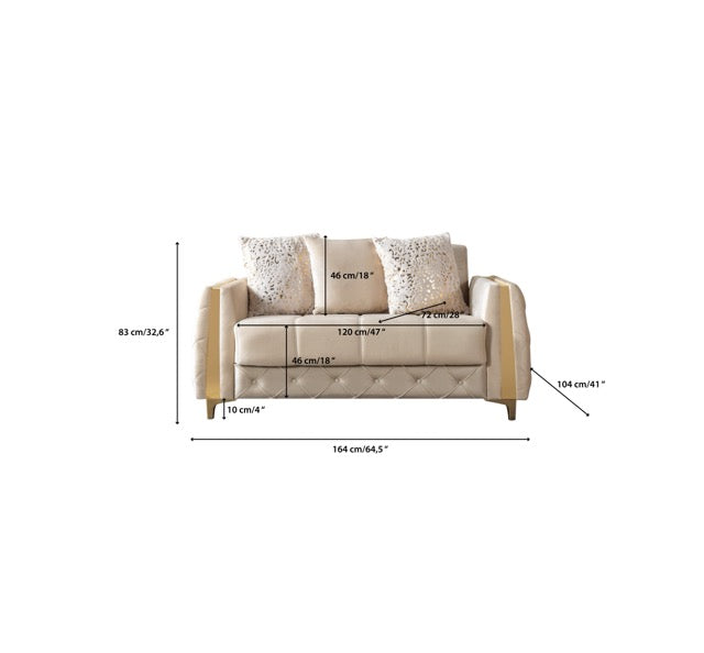 Florence Ivory Velvet Loveseat 64.5" - FLORENCEIVORY-L