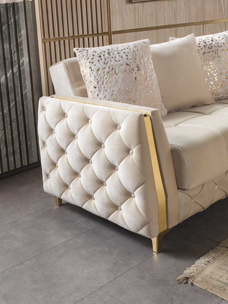 Florence Ivory Velvet Loveseat 64.5" - FLORENCEIVORY-L