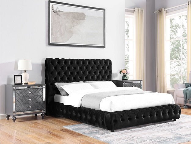 Flory Black King Upholstered Platform Bed - DMV FurnitureQueen Bed