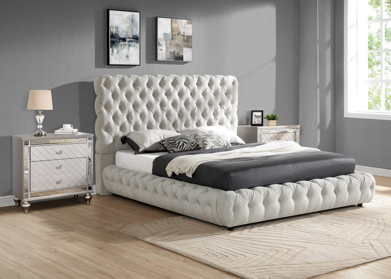 Flory Dove Queen Upholstered Platform Bed - DMV FurnitureQueen Bed