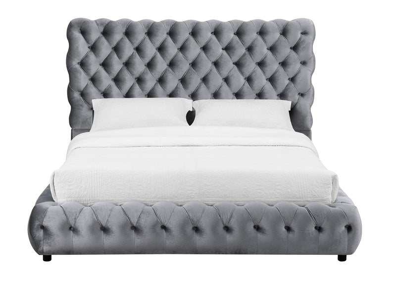 Flory Gray Queen Upholstered Platform Bed - DMV FurnitureQueen Bed