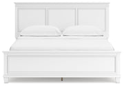 Fortman California King Panel Bed with Mirrored Dresser and Chest in White - PKG015161