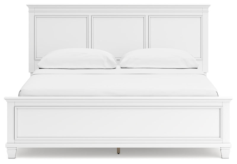 Fortman California King Panel Bed with Mirrored Dresser in White - PKG015157