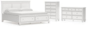 Fortman California King Panel Storage Bed, Dresser and Chest in White - PKG023784