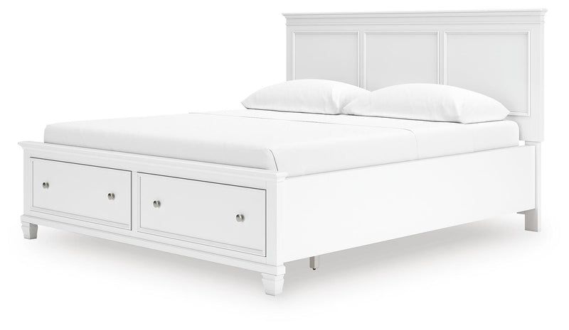 Fortman California King Panel Storage Bed, Dresser and Mirror in White - PKG023781