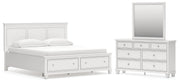 Fortman California King Panel Storage Bed, Dresser and Mirror in White - PKG023781