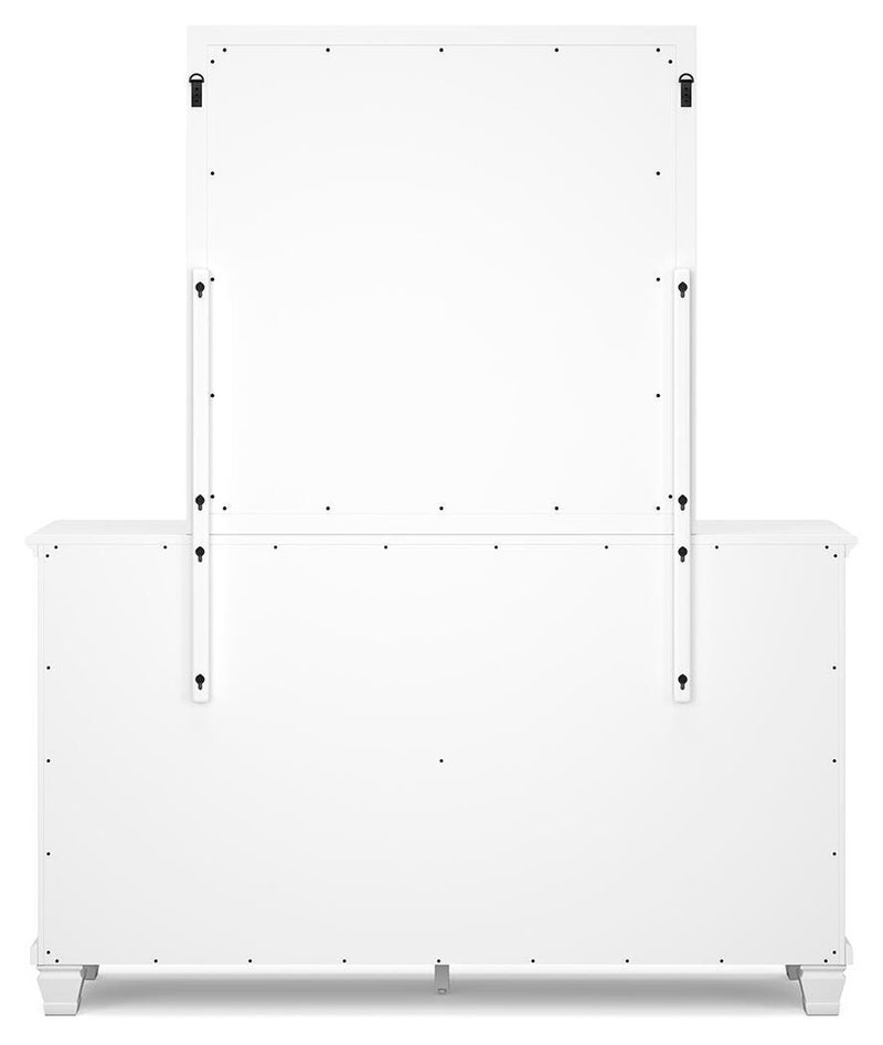 Fortman California King Panel Storage Bed, Dresser, Mirror and Nightstand in White - PKG023782