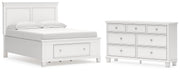 Fortman Full Panel Storage Bed and Dresser in White - PKG023790