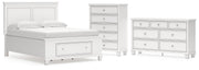 Fortman Full Panel Storage Bed, Dresser and Chest in White - PKG023794